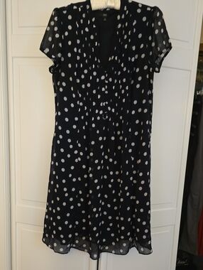 J.B.S. Navy and White Polka Dot Short-Sleeve Dress Size 14 Women